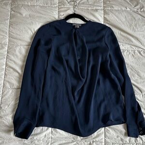 VINCE Navy Silk Blouse Long Sleeve Lightweight Relaxed Fit Work Sophisticated-4